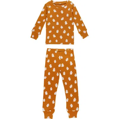 L'ovedbaby Print Fitted Organic Cotton Two-piece Pajamas In Orange