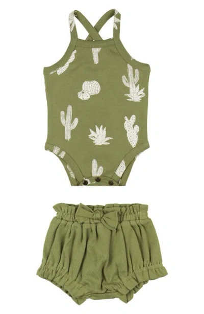 L'ovedbaby Print Organic Cotton Tank Bodysuit & Bloomers Set In Green