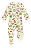 L'ovedbaby Print Organic Cotton Two-way Zip Footie In Buttercream Succulents