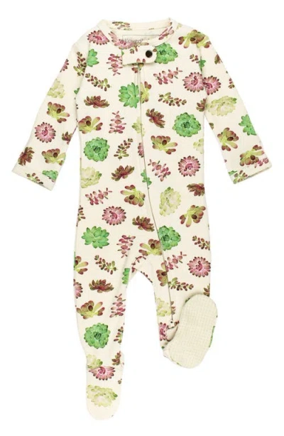 L'ovedbaby Print Organic Cotton Two-way Zip Footie In Buttercream Succulents