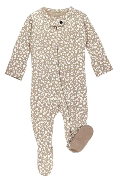 L'ovedbaby Print Organic Cotton Two-way Zip Footie In Oatmeal Ditsy Floral