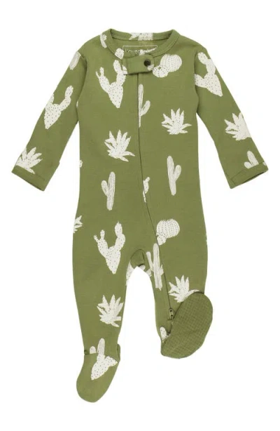 L'ovedbaby Print Organic Cotton Two-way Zip Footie In Sage Cactus