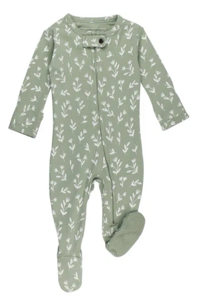 L'ovedbaby Print Organic Cotton Two-way Zip Footie In Seafoam Bloom