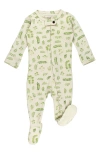 L'ovedbaby Print Organic Cotton Two-way Zip Footie In Stone Botanica