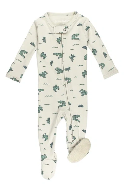 L'ovedbaby Print Organic Cotton Two-way Zip Footie In Green