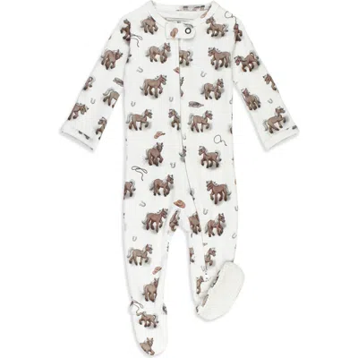 L'ovedbaby Print Organic Cotton Zip Footie In White
