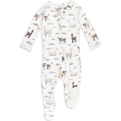 L'ovedbaby Print Organic Cotton Zip Footie In White