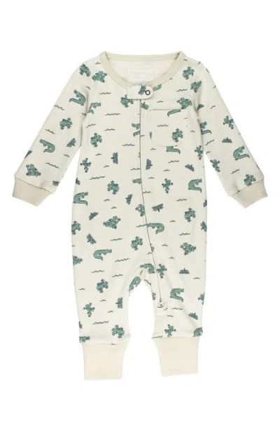 L'ovedbaby Print Organic Cotton Zip Romper In Green