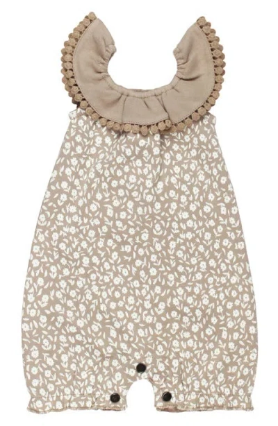 L'ovedbaby Print Ruffled Organic Cotton Bubble Romper In Oatmeal Ditsy Floral