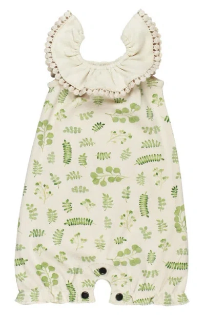 L'ovedbaby Print Ruffled Organic Cotton Bubble Romper In Stone Botanica