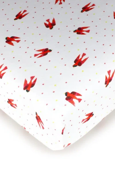 L'ovedbaby X The Very Hungry Caterpillar Print Fitted Organic Cotton Crib Sheet In Red Bird