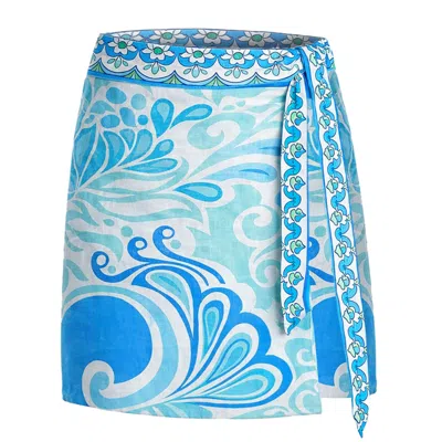 Loveist Mağazasi Blue / Green Venice Wrap Skirt For Women – Lightweight Linen-feel Summer Resort Skirt In Multi