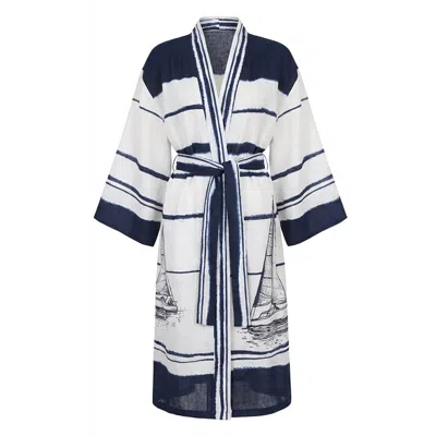 Loveist Mağazasi Neutrals Sailer Nautical Kimono – Women's Luxury Beach Cover Up In Multi