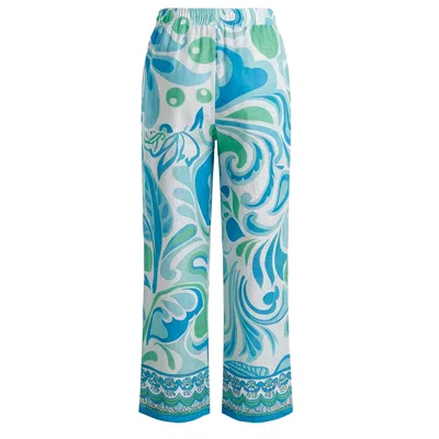 Loveist Mağazasi Women's Blue / Green Venice Abstract Print Wide Leg Pants – Resort Style Statement Trousers In Multi