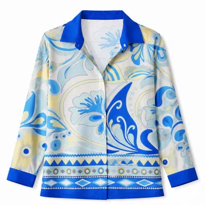 Loveist Mağazasi Women's Blue Try Azure Riviera Printed Shirt – Luxury Lightweight Resort Shirt In Multi