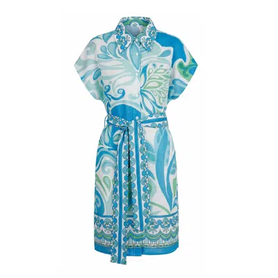Loveist Mağazasi Women's Blue / Yellow / Green Venice Belted Shirt Dress In Multi