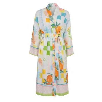 Loveist Mağazasi Women's Citrus Riviera Printed Kimono – Mediterranean Resort Robe In Multi