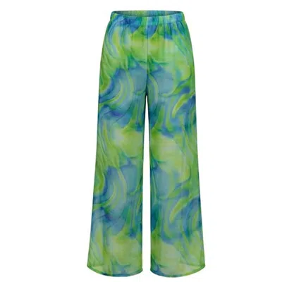 Loveist Mağazasi Women's Green / Blue Estera Satin Wide-leg Trousers In Multi