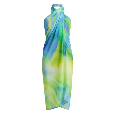 Loveist Mağazasi Women's Grey / Blue Estera – Green & Blue Abstract Sheer Beach Sarong In Multi