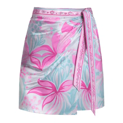 Loveist Mağazasi Women's Linda Pink Tropical Wrap Skirt – Lightweight Linen-feel Mini Summer Skirt