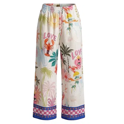 Loveist Mağazasi Women's Mercy Tropical Statement Print Wide-leg Resort Trousers
