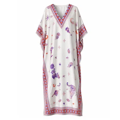 Loveist Mağazasi Women's Morrocco Printed Satin Kaftan Dress – Luxury Resort Silky Kaftan With Statement Motif In Multi