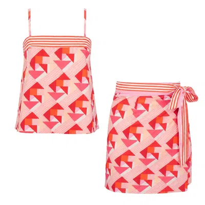 Loveist Mağazasi Women's Orange / Red Coral Geo Co-ord Set – Printed Camisole & Wrap Skirt By Loveist Store In Multi