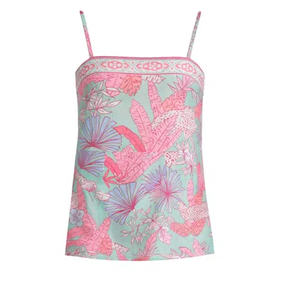 Loveist Mağazasi Women's Purple / Pink Agua Tropical Print Camisole Top – Adjustable Strap Linen-feel Summer Blouse In Multi