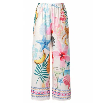 Loveist Mağazasi Women's Tropical Graphic Pop Icon Linen-feel Wide Leg Trousers In Multi