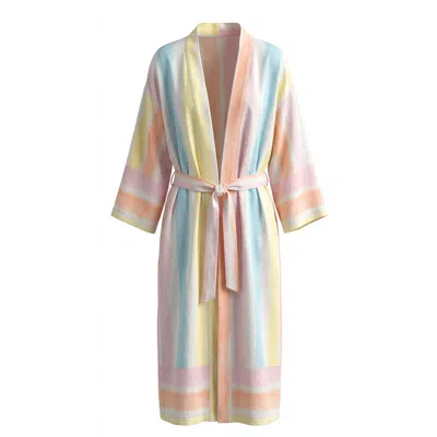Loveist Mağazasi Women's Yellow / Pink / Blue Pastel Stripe Linen Kimono – Lightweight Resort Wear In Multi