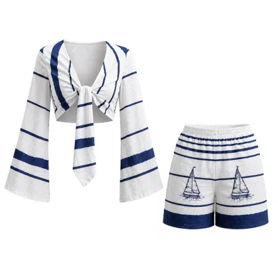 Loveist Store Women's Blue / White Sailer Striped Co-ord Set In Multi