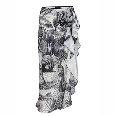 Loveist Store Women's Grey / Black / White Majorel Ruffle Sarong Pareo In Grey/black/white