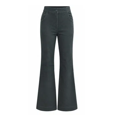 Loveist Store Women's Grey Elan High-waisted Flared Corduroy Trousers