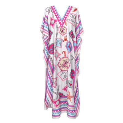 Loveist Store Women's Morrel Printed Satin Kaftan In Blue/pink/white