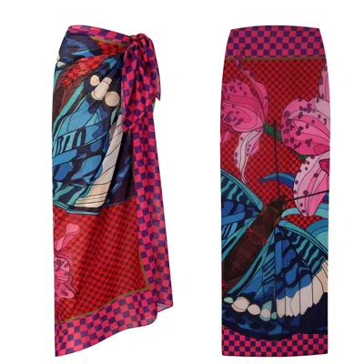 Loveist Store Women's Pink / Red / Blue Floren Butterfly Printed Pareo Sarong In Pink/red/blue