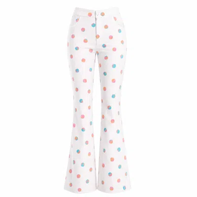 Loveist Store Women's White Polka Dot Flared Co-ord Trousers