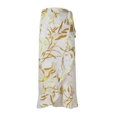 Loveist Store Women's Yellow / White La Roca Frilly Sarong Wrap Skirt In Multi