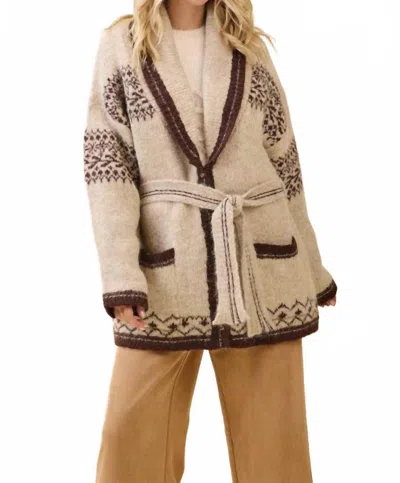 Lovelo Fuzzy Knit Belted Cardigan In Mocha Multi In Neutral