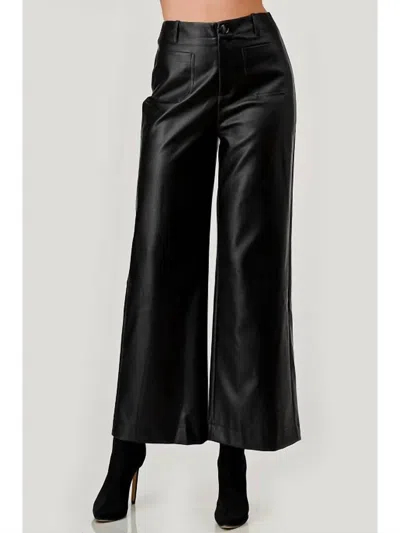 Lovelo Wide Leg Leather Pants In Black