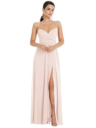 Lovely Adjustable Strap Wrap Bodice Maxi Dress With Front Slit In Pink