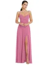 LOVELY ADJUSTABLE STRAP WRAP BODICE MAXI DRESS WITH FRONT SLIT