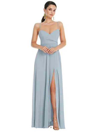 Lovely Adjustable Strap Wrap Bodice Maxi Dress With Front Slit In Gray