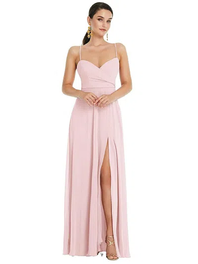 Lovely Adjustable Strap Wrap Bodice Maxi Dress With Front Slit In Pink