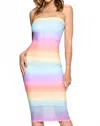Lovely Day Rainy Bright Bodycon Ombre Midi Dress In Rainbow In Animal Print