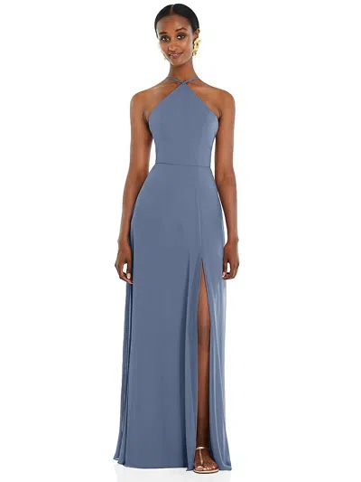 Lovely Diamond Halter Maxi Dress With Adjustable Straps In Gray