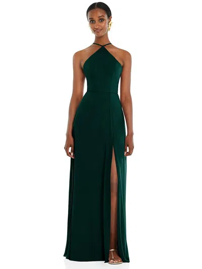 Lovely Diamond Halter Maxi Dress With Adjustable Straps In Green