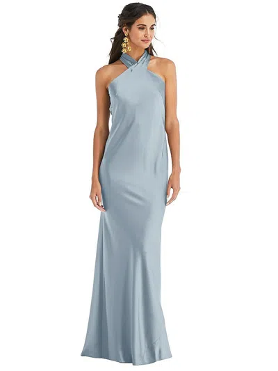 Lovely Draped Twist Halter Tie-back Trumpet Gown In Blue