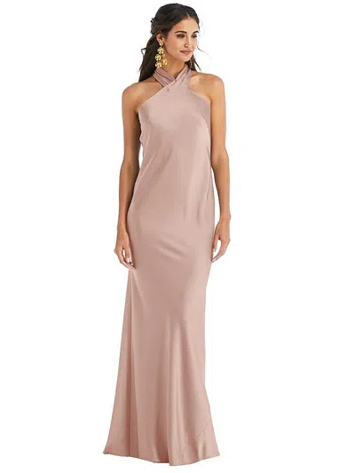 Lovely Draped Twist Halter Tie-back Trumpet Gown In Neutral