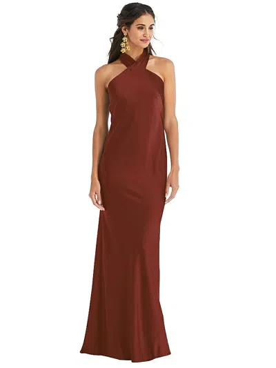 Lovely Draped Twist Halter Tie-back Trumpet Gown - Imogen In Orange