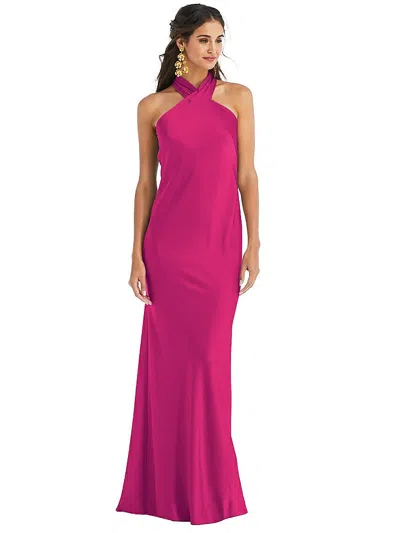 Lovely Draped Twist Halter Tie-back Trumpet Gown In Pink